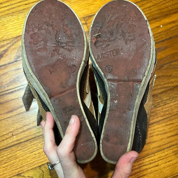 A.S. 98 Brown Leather Wedge High Heel High Top Sneakers with Velcro Straps - Picture 5 of 7